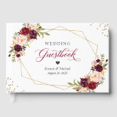 Burgundy Red Blush Floral Gold Geometric Wedding Gästebuch (Vorderseite)