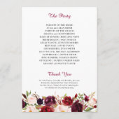Burgundy Red Blush Floral Gold Geometric Wedding Programm (Rückseite)