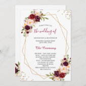 Burgundy Red Blush Floral Gold Geometric Wedding Programm (Vorne/Hinten)
