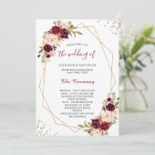 Burgundy Red Blush Floral Gold Geometric Wedding Programm (Stehend Vorderseite)