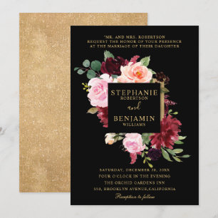 Burgundy Red Blush Floral Rustic Boho Wedding Einladung