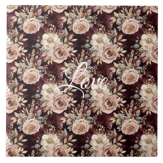 Burgundy Red Blush Floral Wedding Fliese (Vorderseite)