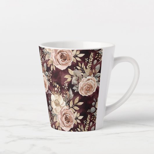 Burgundy Red Blush Floral Wedding Milchtasse (Rechts)