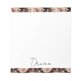 Burgundy Red Blush Floral Wedding Notizblock