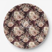 Burgundy Red Blush Floral Wedding Pappteller (Vorderseite)