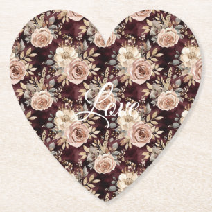 Burgundy Red Blush Floral Wedding Untersetzer