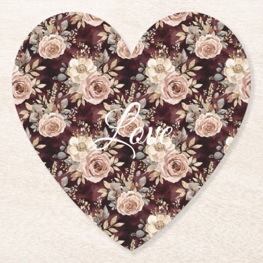 Burgundy Red Blush Floral Wedding Untersetzer (Vorderseite)