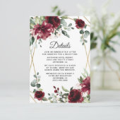 Burgundy Red Blush Gold Geometric Greenerity Weddi Begleitkarte (Stehend Vorderseite)