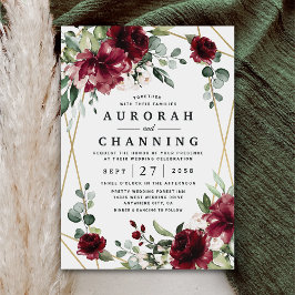 Burgundy Red Blush Gold Geometric Greenerity Weddi Einladung