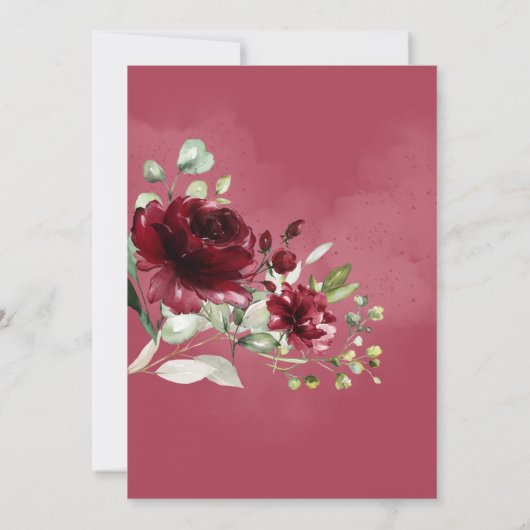 Burgundy Red Blush Gold Geometric Greenerity Weddi Einladung (Rückseite)