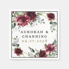 Burgundy Red Blush Gold Geometric Greenerity Weddi Serviette