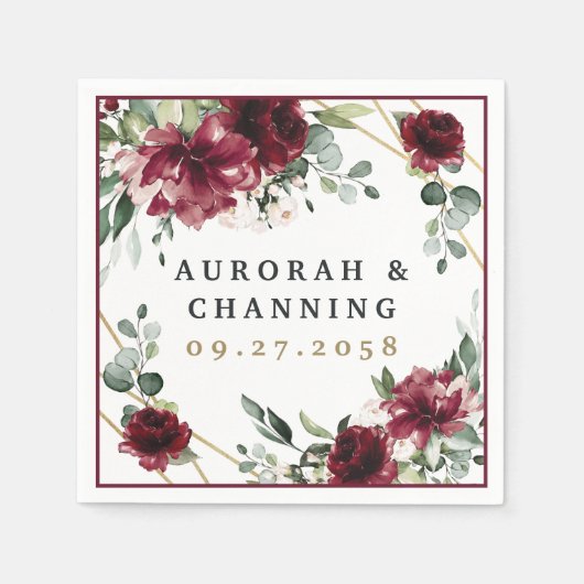 Burgundy Red Blush Gold Geometric Greenerity Weddi Serviette (Vorderseite)