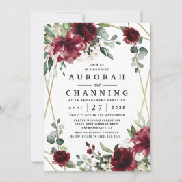Burgundy Red Blush Gold Greenery Engagement Party Einladung