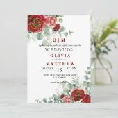 Burgundy Red Blush Grüne Elegante Hochzeit Einladung (Stehend Vorderseite)