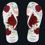 Burgundy Red & Blush Pink Boho Rose Hochzeit Badesandalen<br><div class="desc">Tanzen Sie die Nacht mit diesen schönen Hochzeitsflip-Flops. Das rustikale, schicke Design mit handgemalten Aquarellfarben in Bordeaux-, Rot- und Rosatönen, Eukalyptus-Blätter und Gartengrün. Es gibt Platz für die Namen des Paares und das Hochzeitsdatum unten. Ein wunderbarer Weg, um Ihren Gästen zu danken, während sie von einem langen Tag stehend gerettet....</div>