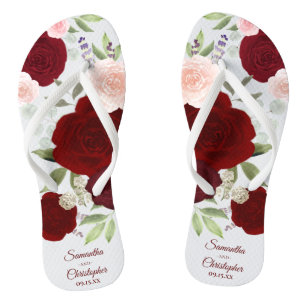 Burgundy Red & Blush Pink Boho Rose Hochzeit Badesandalen