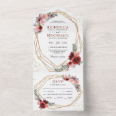 Burgundy Red Blush Pink Floral Geometric Wedding All In One Einladung (Innen Boden)