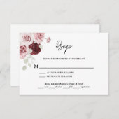 Burgundy Red Blush Pink Floral Wedding RSVP Karte (Vorne/Hinten)