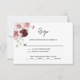 Burgundy Red Blush Pink Floral Wedding RSVP Karte