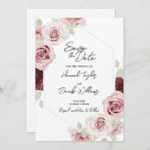 Burgundy Red Blush Pink Floral Wedding Save The Date (Vorne/Hinten)