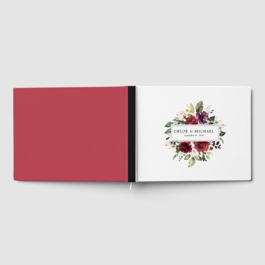 Burgundy Red Blush Pink Lila Rose Blumenzehen Gästebuch (Voll)