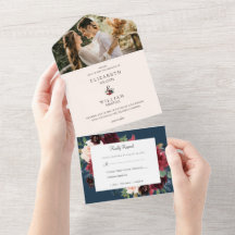 Burgundy Red Blush Pink Navy Blue Floral Wedding