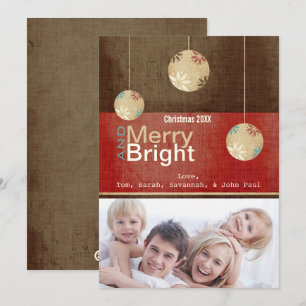 Burgundy Red Brown Merry and Bright Family Foto Feiertagskarte