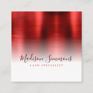 Burgundy Red Brushed Metal Monogram Elegante Scrip Quadratische Visitenkarte