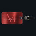 Burgundy Red Brushed Steel Metal Script Monogram Gepäckanhänger<br><div class="desc">Bag Tag: Burgundy Red Brushed Steel Metal Script Monogram</div>