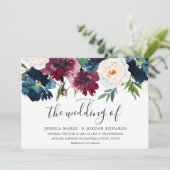 Burgundy Red Burgundy Floral Modern Wedding Einladung (Stehend Vorderseite)
