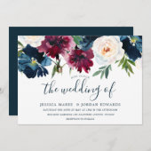 Burgundy Red Burgundy Floral Modern Wedding Einladung (Vorne/Hinten)