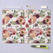 Burgundy Red Burnt Orange Floral Fall Party Gesche Seidenpapier (Handwerk)