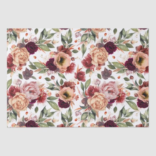 Burgundy Red Burnt Orange Floral Fall Party Gesche Seidenpapier (Vorderseite)