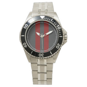 Burgundy Red Carbon Fibre Style Streifen Armbanduhr