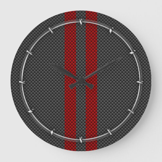 Burgundy Red Carbon Fibre wie Rennstreifen Große Wanduhr (Vorderseite)