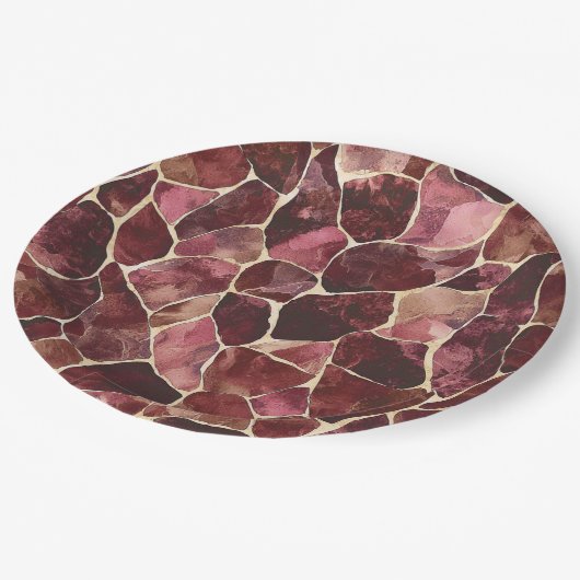 Burgundy Red Chic Abstrakt Pappteller (Schrägansicht)