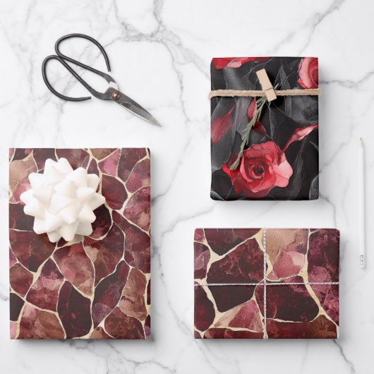 Burgundy Red Chic Abstraktes Brautparty Geschenkpapier Set (Vorderseite)