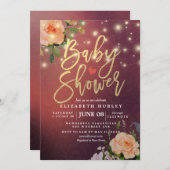 Burgundy Red Chic Bloral String Lights Baby Dusche Einladung (Vorne/Hinten)