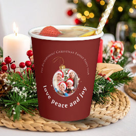 Burgundy Red Christmas Family Photo Love Peace Joy Pappbecher