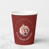 Burgundy Red Christmas Family Photo Love Peace Joy Pappbecher (Vorderseite)