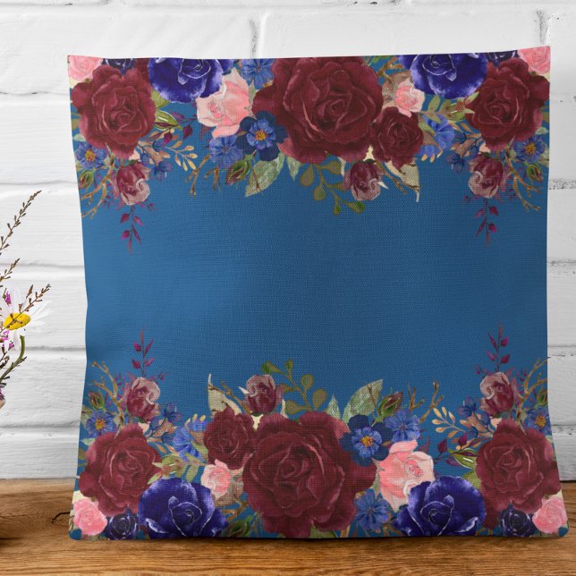 Burgundy Red Classic Blue Navy Rose Blume Kissen (Von Creator hochgeladen)