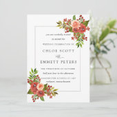 Burgundy Red Coral Pink Rose Wedding Einladung (Stehend Vorderseite)