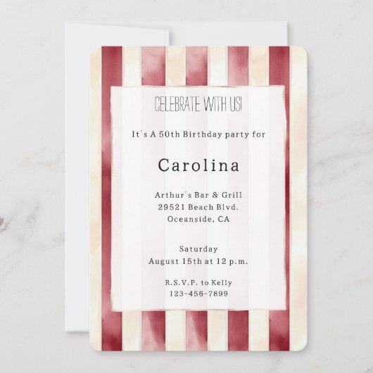 Burgundy Red Cream 50. Geburtstag Einladung (Vorderseite)