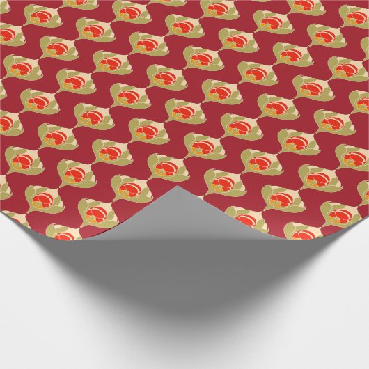 Burgundy Red Cream Art Nouveau Wrapping Paper Geschenkpapier (Ecke)
