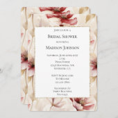 Burgundy Red Cream Floral Brautparty Einladung (Vorne/Hinten)