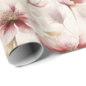 Burgundy Red Cream Floral Brautparty Geschenkpapier (Rolleneckpunkt)