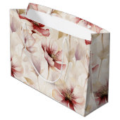Burgundy Red Cream Floral Brautparty Große Geschenktüte (Rückseite Schrägansicht)