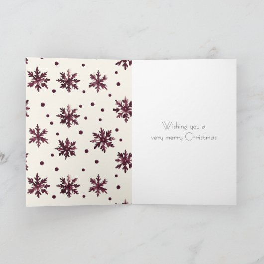 Burgundy Red Cream Snowflakes Weihnachten Karte (Innenseite)