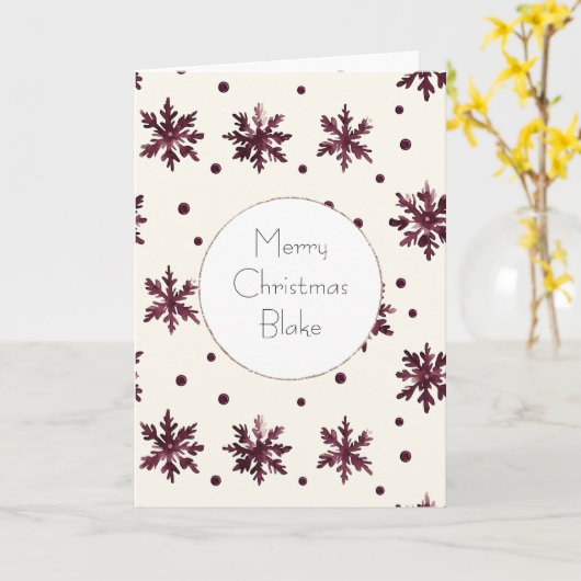 Burgundy Red Cream Snowflakes Weihnachten Karte (Gelbe Blume)