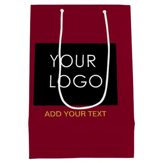 Burgundy Red Customizable Business Add Your Logo Mittlere Geschenktüte (Rückseite)